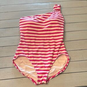 MICHAEL KORS | One Shoulder Pink & White stripe 1 Piece Swimsuit Bathing Suit 12